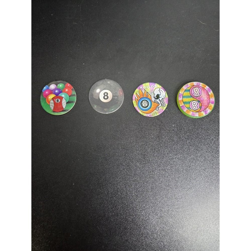 Vintage 8 Ball POGs & Slammer Lot of 4 Pool Billiards Design 1990s Retro Game